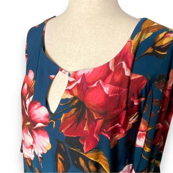 Roz & Ali Keyhole Shift Dress 3/4 Bell Sleeve Floral Print Women’s Size 1X - Picture 3 of 10